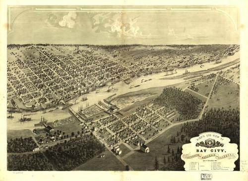 E94 - Birds eye view of Bay City Portsmouth Wenona and Salzburg Bay Co Michigan - 1867