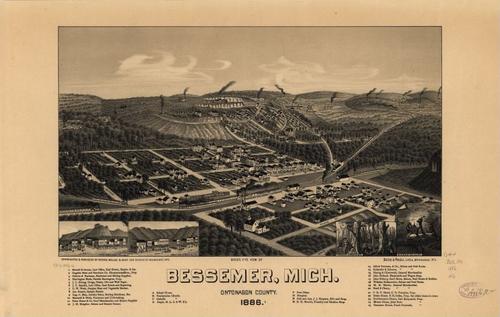 E94 - Birds eye view of Bessemer Michigan Ontonagon County - 1886