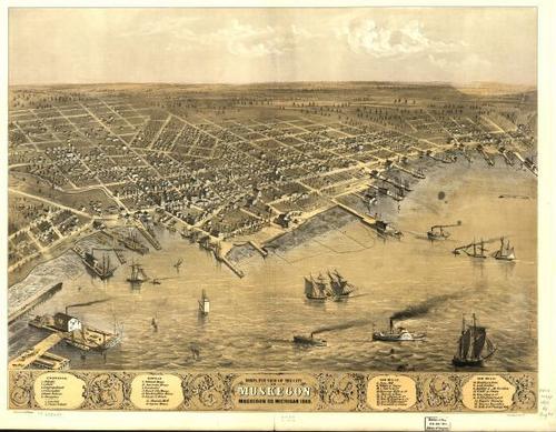 E94 - Birds eye view of the city of Muskegon Muskegon Co Michigan - 1868