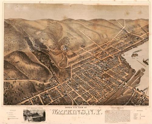 E95 - Birds eye view of Watkins New York - 1873