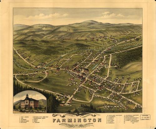 E104 - Birds eye view of the village of Farmington Stafford County New Hampshire - 1877