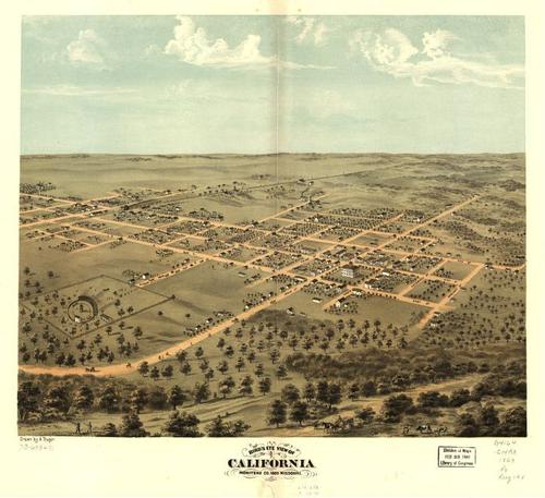  E107 - Birds eye view of California Moniteau Co Missouri 1869