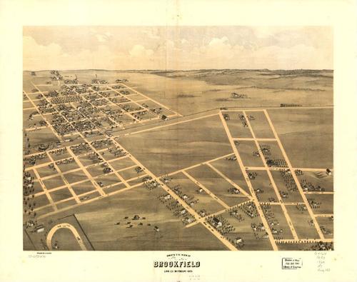 E107 - Birds eye view of Brookfield Linn Co Missouri - 1869