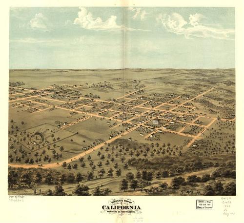 E107 - Birds eye view of California Moniteau Co Missouri - 1869