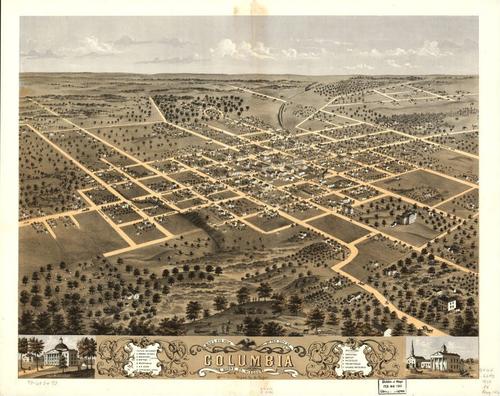 E107 - Bird's eye view of the city of Columbia Boone Co Missouri - 1869