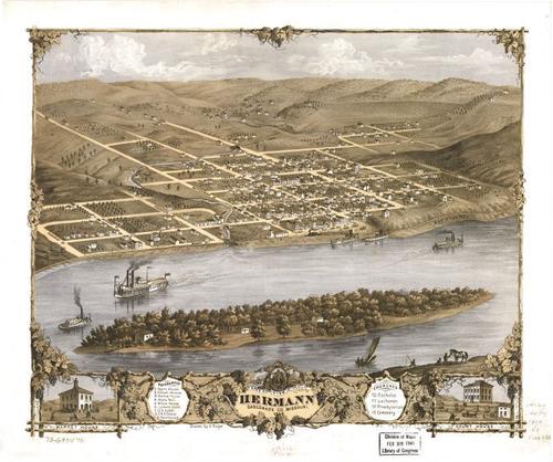 E107 - Birds eye view of the city of Hermann Gasconade Co Missouri - 1869