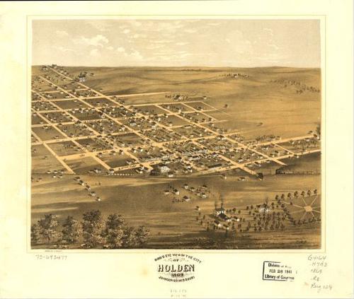 E107 - Birds eye view of the city of Holden Johnson Co Missouri - 1869