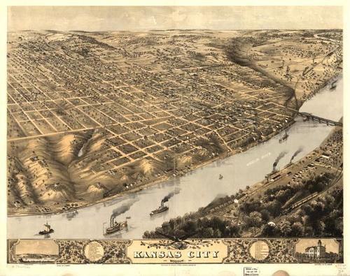 E107 - Birds eye view of Kansas City Missouri January - 1869