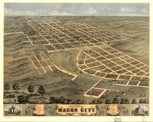 E107 - Birds eye view of Macon City Macon County Missouri - 1869