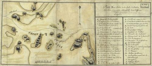 E109 - Plan d'une partie de la rade de Boston pour faire connaitre le dispositif de ses deffenses.