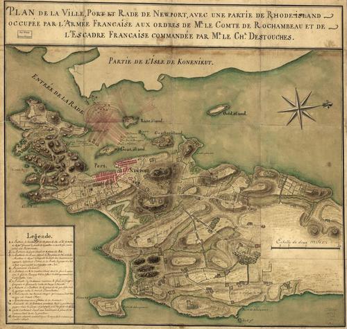 E109 - Plan de la ville, port, et rade de Newport, avec une partie de Rhode-Island occupée par l'armée française aux ordres de Mr. Le comte de Rochambeau, et de l'escadre française commandée.