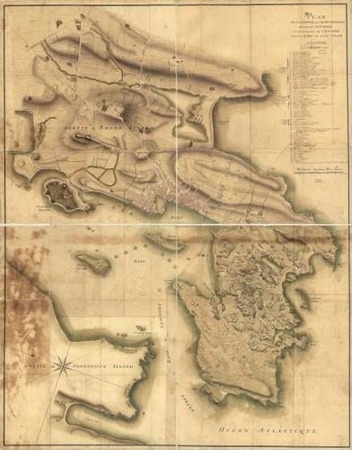 E109 - Plan de la position de l'armée françoise autour de Newport et du mouillage de l'escadre dans la rade de cette ville.