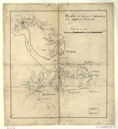 E109 - Plan des environs de Williamsburg, York, Hampton, et Portsmouth.