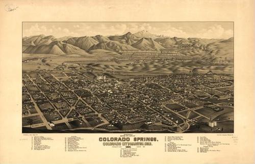 E112 - Panoramic birds eye view of Colorado Springs Colorado City and Manitou Colorado - 1882
