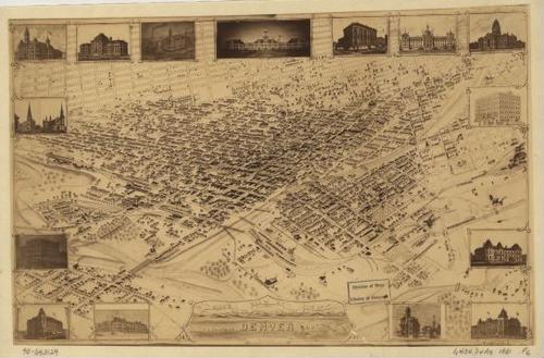 E112 - Birds eye view of the city of Denver Colorado - 1881