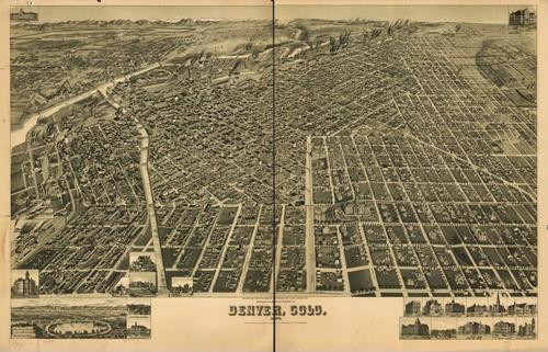 E112 - Perspective map of the city of Denver Colorado - 1889