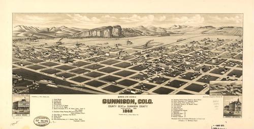 E112 - Birds eye view of Gunnison Colorado county seat of Gunnison County - 1882