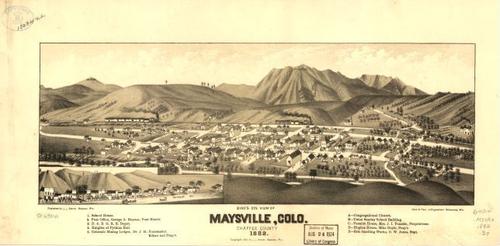 E112 - Birds eye view of Maysville Colorado Chaffee County - 1882