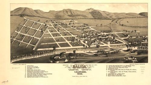 E112 - Birds eye view of Salida Chaffee County Colorado - 1882