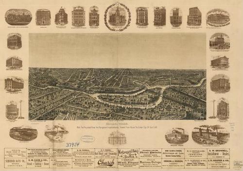 E113 - Dallas Texas With the projected river and navigation improvements viewed from above the sister city of Oak Cliff - 1892