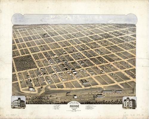 E113 - Birds eye view of the city of Denison Texas - 1873