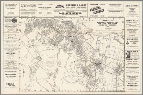 E115 - Map of Palo Alto -Mountain View -Sunnyvale -Menlo Park -Atherton -Los Altos and Vicinity. 1945