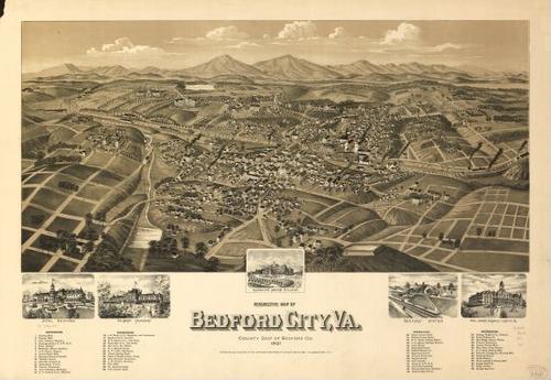 E118 - Perspective map of Bedford City Virginia county seat of Bedford Co - 1891