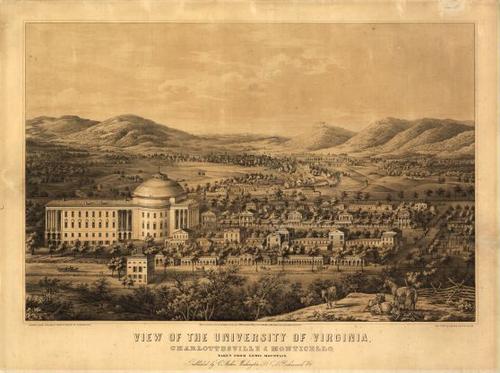 E118 - View of the University of Virginia Charlottesville and Monticello taken from Lewis Mountain - 1856