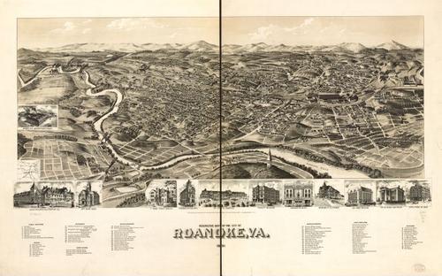 E118 - Perspective map of the city of Roanoke Virginia - 1891