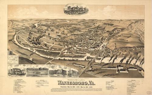 E118 - Perspective map of the city of Waynesboro Virginia - 1891