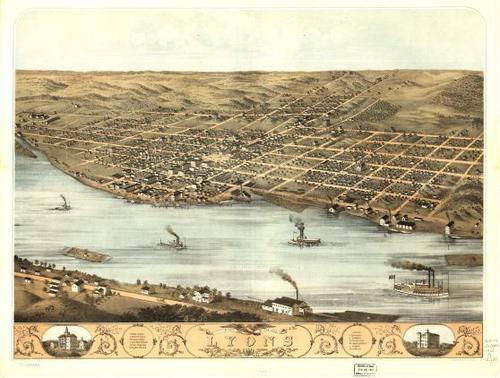 E119 - Birds eye view of the city of Lyons Clinton Co Iowa - 1868