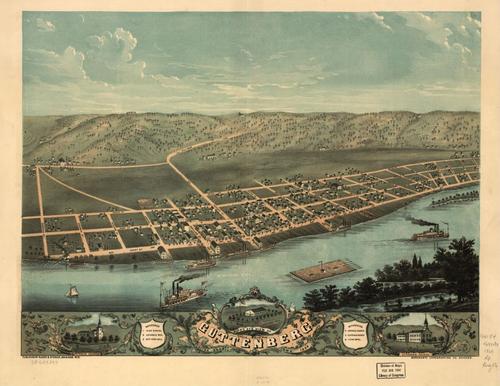 E119 - Birds eye view of Guttenberg Clayton County Iowa - 1869