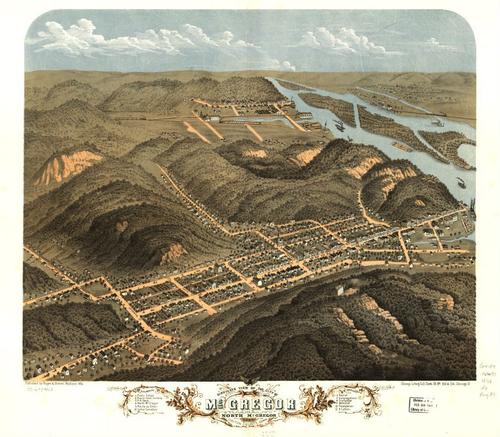 E119 - Birds eye view of the city of McGregor and North McGregor Clayton County Iowa - 1869