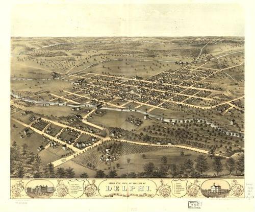 E120 - Birds eye view of the city of Delphi Carroll Co Indiana - 1868