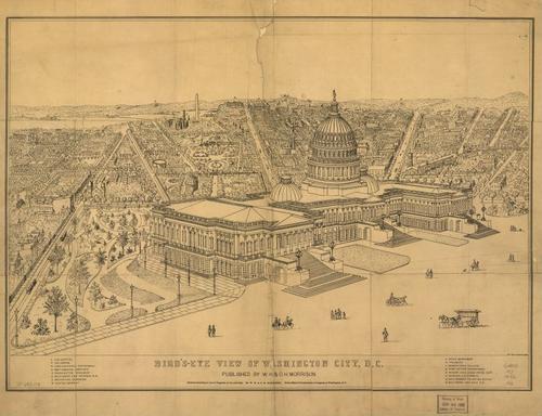 E121 - Birds eye view of Washington City District of Columbia - 1872
