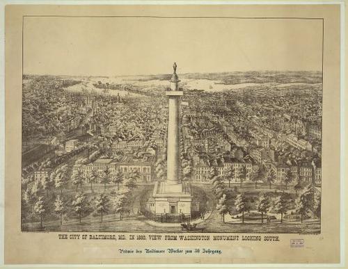 E122 - Birds-eye view of Baltimore Maryland looking south from the Washington Monument - 1880