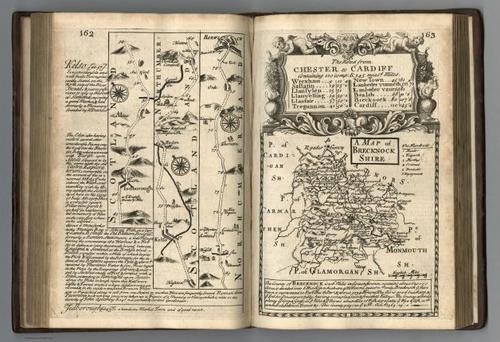 E127.087 - Road from Carlisle to Rarwick (Barwick). (continued.) Road from Chester to Cardiff. Map of Brecknockshire.