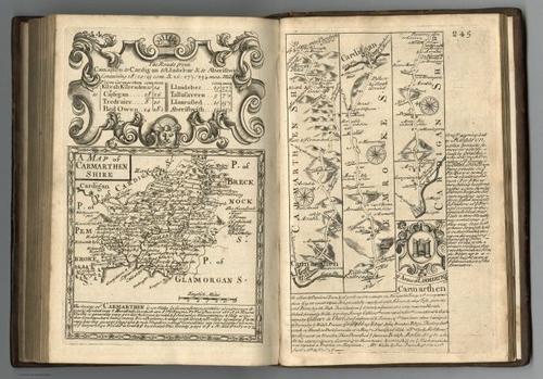 E127.128 - Roads from Cardigan to Lladebar. Map of Carmarthenshire.