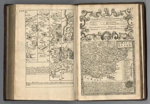 E127.129 - Roads from Cardigan to Lladebar. (continued.) Roads from Chelmsford to Bury St. Edmunds. Map of Essex.