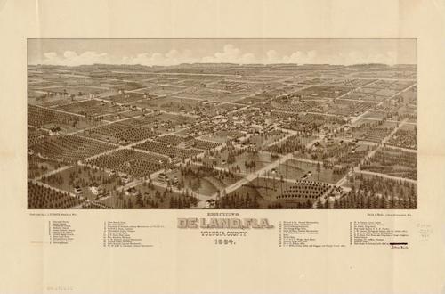 E128 - Birds eye view of De Land Florida Volusia County - 1884
