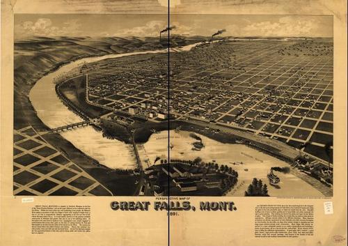 E129 - Perspective map of Great Falls Montana - 1891