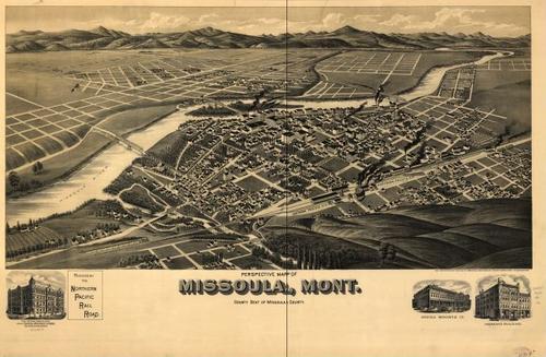 E129 - Perspective map of Missoula, Montana county seat of Missoula County - 1891