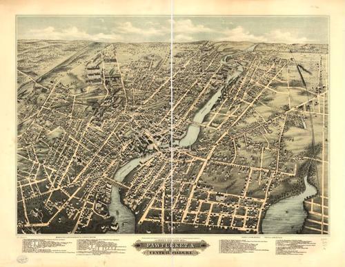 E131 - Birds eye view of Pawtucket and Central Falls Rhode Island - 1877