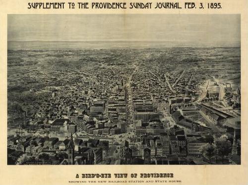 E131 - A birds-eye view of Providence showing the new railroad station and State House 