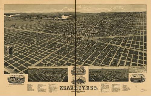 E138 - Perspective map of the city of Kearney Nebraska county seat of Buffalo Co - 1889