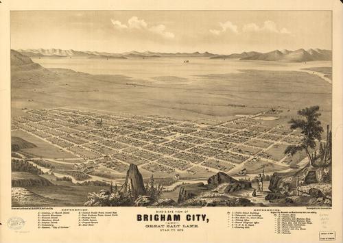 E139 - Birds-eye view of Brigham City and Great Salt Lake Utah Ty - 1875