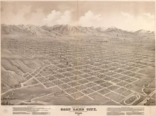 E139 - Birds-eye view of Salt Lake City Utah - 1875