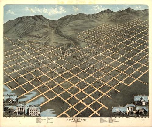 E139 - Birds eye view of Salt Lake City Utah Territory - 1870