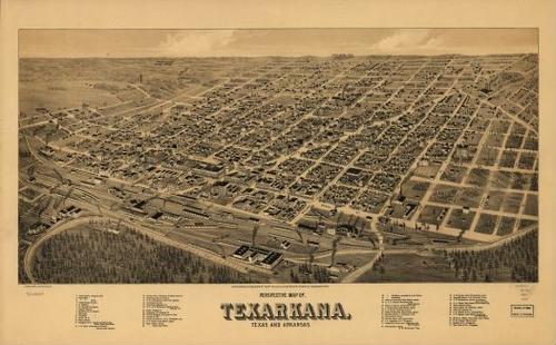 E140 - Perspective map of Texarkana Texas and Arkansas - 1888