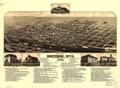 E145 - Birds eye view of Cheyenne, Wyoming county seat of Laramie Co - 1882